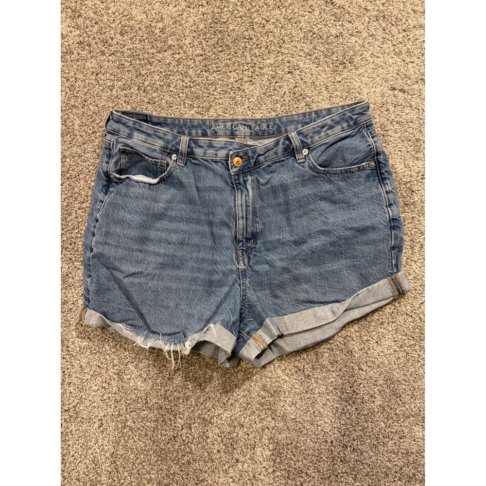 American Eagle Outfitters Shorts Womens 18 Blue Highest Rise Mom Distressed Cuff